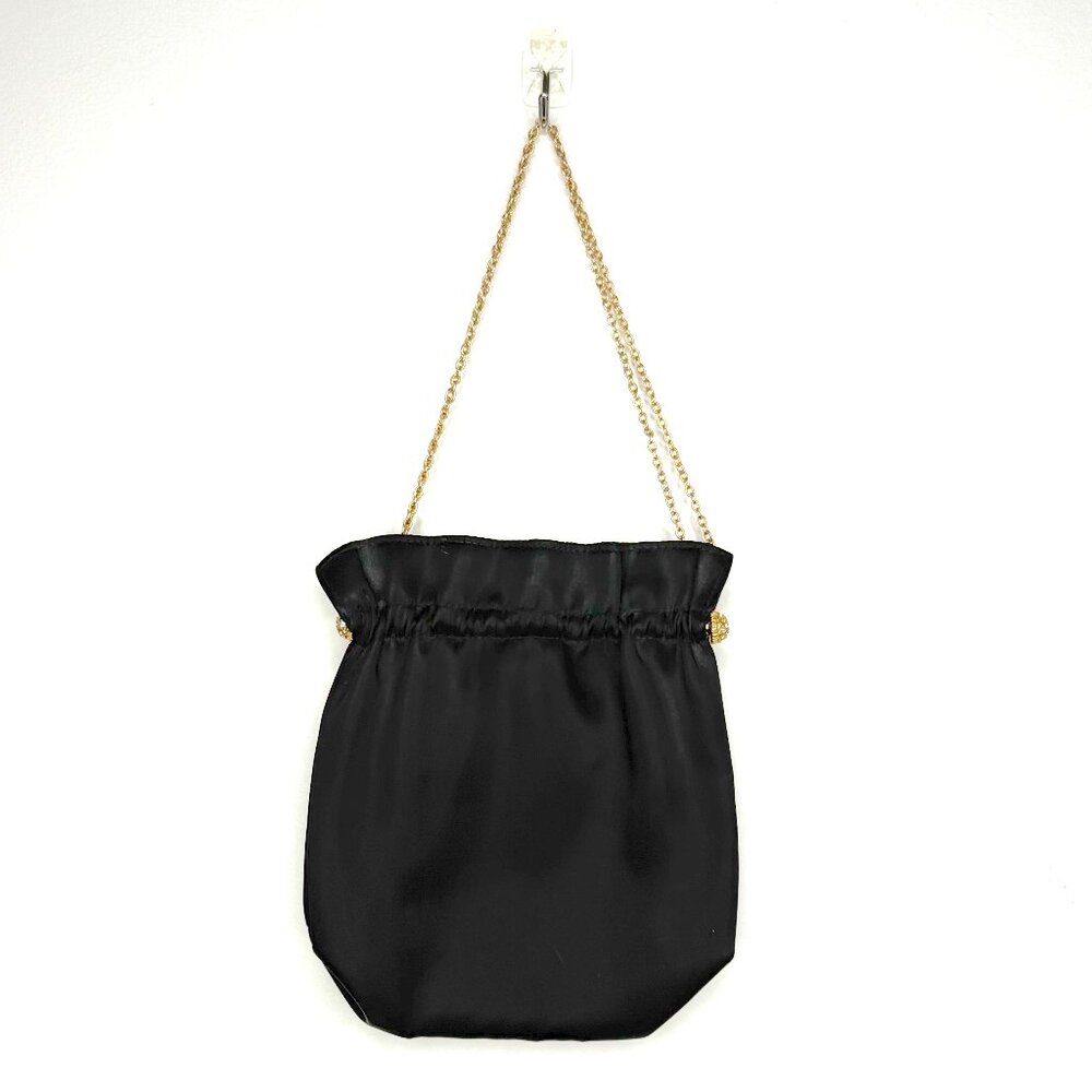 Vintage Ande Satin Kiss Lock Chain Top Handle Small Evening Clutch Black